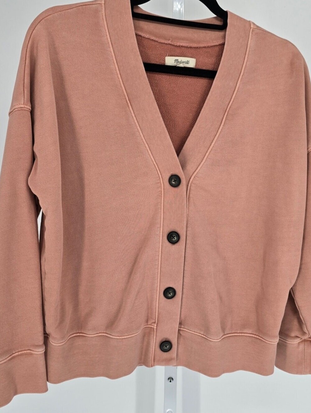 Madewell Womens Sz XXS Button Up Cardigan Sweater Blush Pink Boxy Fit Cotton